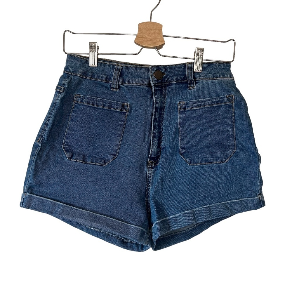 91 Cotton On Women's High Classic Blue High Waist Cuffed Jean Denim Shorts Sz 10